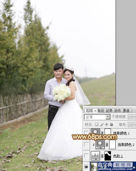 Photoshop为泛白的顺林婚片增加柔美的霞光效果教程16