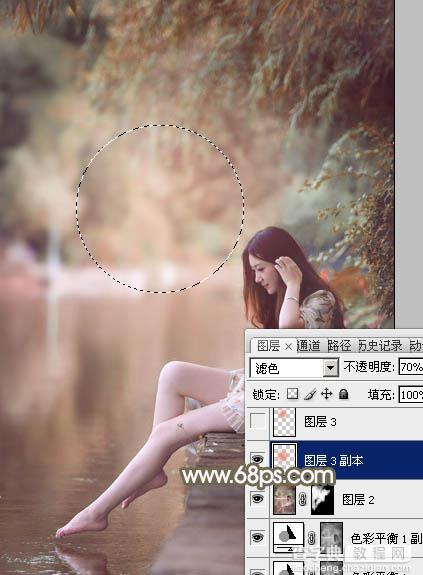 Photoshop将河景美女图片打造甜美的红褐色39
