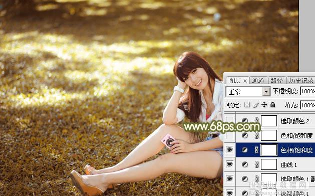 Photoshop为草地上的美女加上甜美的深秋黄褐色13