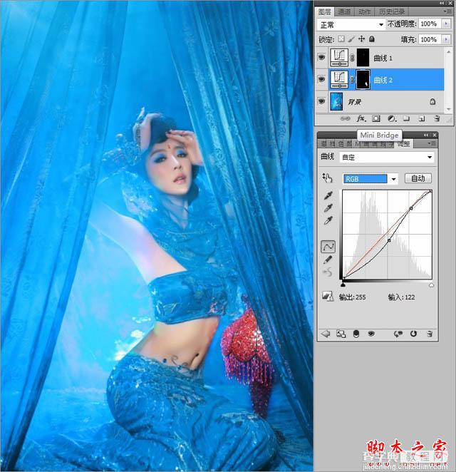 Photoshop为室内古装美女增加梦幻的海底蓝色调9