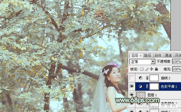 Photoshop为绿树下的情侣加上柔美的青绿色21