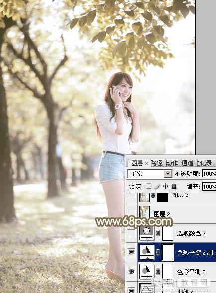 Photoshop为树边美女调出色彩柔和中性黄褐色24