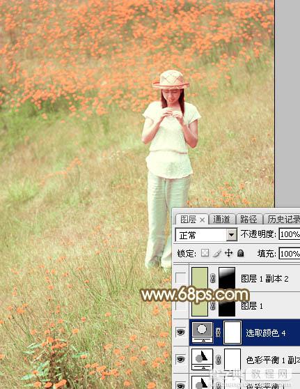 Photoshop调制出甜美的韩系粉红色野花中的美女图片32