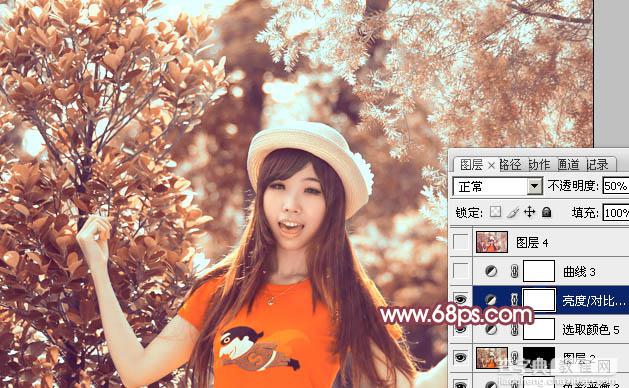 Photoshop为树林中人物图片增加鲜丽的橙褐色43