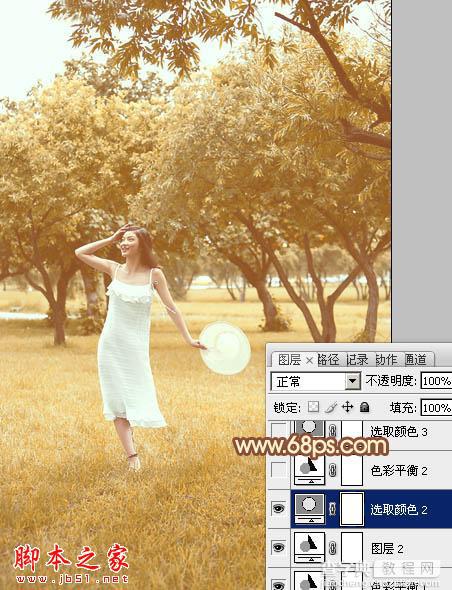 Photoshop将草地树林人物图片打造唯美的秋季淡黄色20