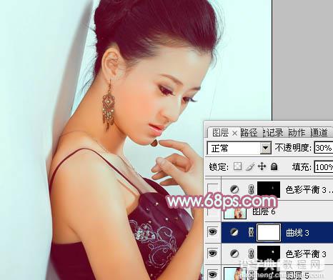 Photoshop为背靠墙壁的美女加上暖暖的淡美青红色29