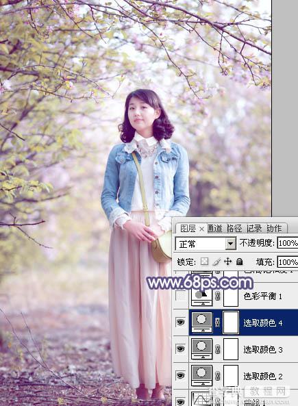 Photoshop为春季花木下的美女加上梦幻的粉紫色23