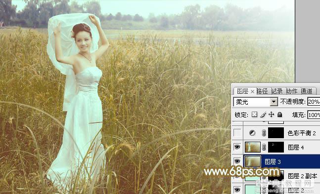 Photoshop将芦苇中的美女图片增加流行的青黄色效果26