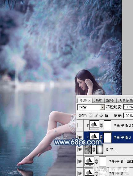 Photoshop为江景美女图片打造唯美梦幻的蓝紫色26