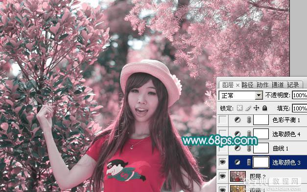 Photoshop为树林人物图片调制出梦幻的淡调青紫色11