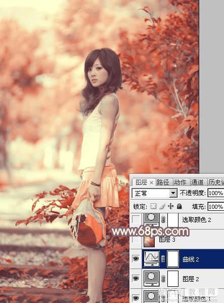 Photoshop将外景人物图片打造出小清新橙红色效果14