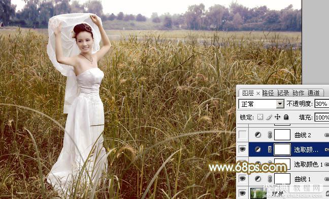Photoshop将芦苇中的美女图片增加流行的青黄色效果11