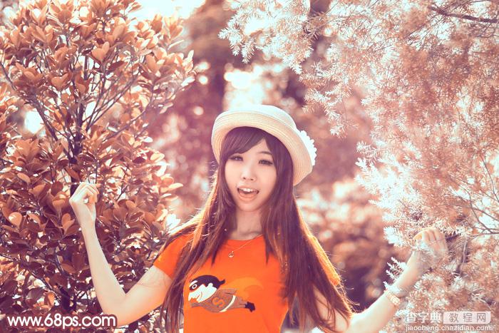 Photoshop为树林中人物图片增加鲜丽的橙褐色2