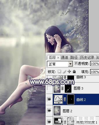 Photoshop为河边美女图片打造古典粉蓝色22