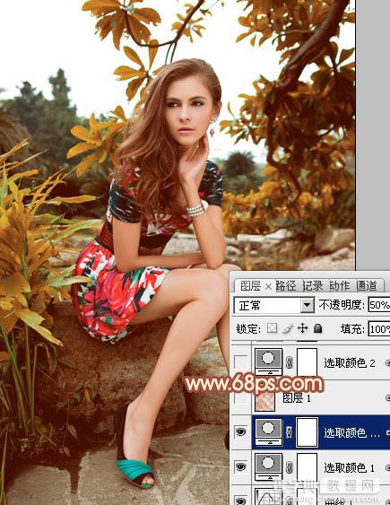 Photoshop将树林中的美女图片增加上秋季柔美的橙红色效果10