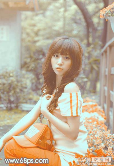 Photoshop将花坛边的美女调制出柔美的古典黄褐色效果35
