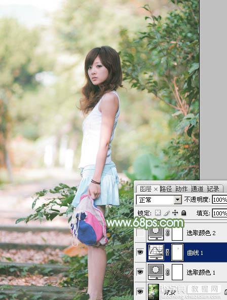 Photoshop将树边美女图片调制出唯美的淡调嫩绿色9