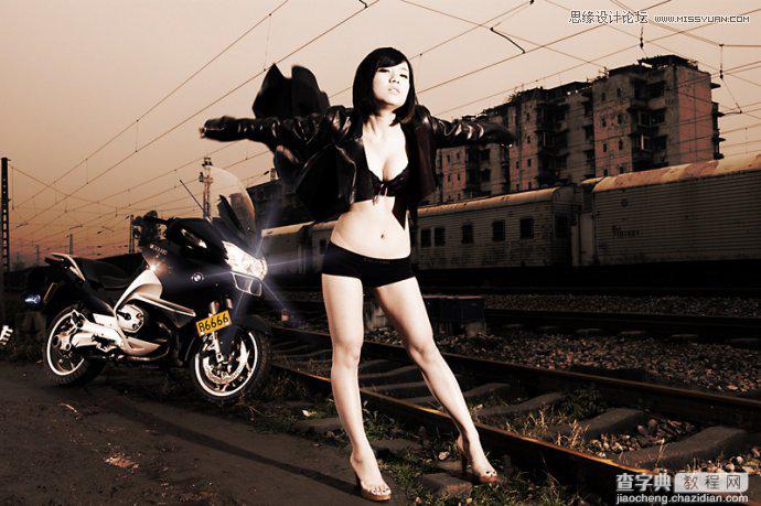 Photoshop将铁路边美女打造出中性色教程9
