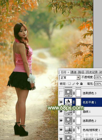 Photoshop将小树林中的美女调制出浓厚的橙绿色19