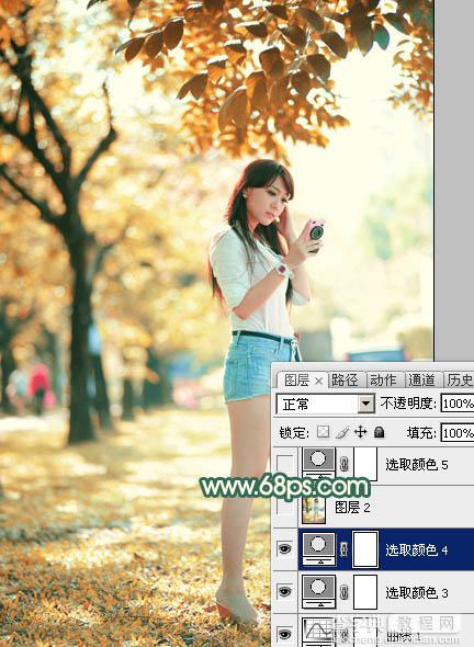 Photoshop将树边美女调出甜美的秋季橙红色25