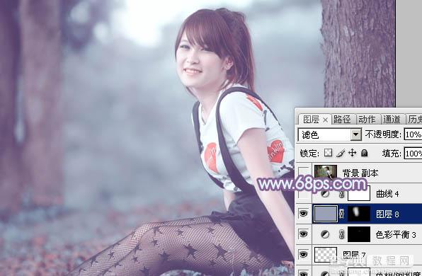 photoshop利用通道替换为树林美女增加柔美的淡调蓝紫色37
