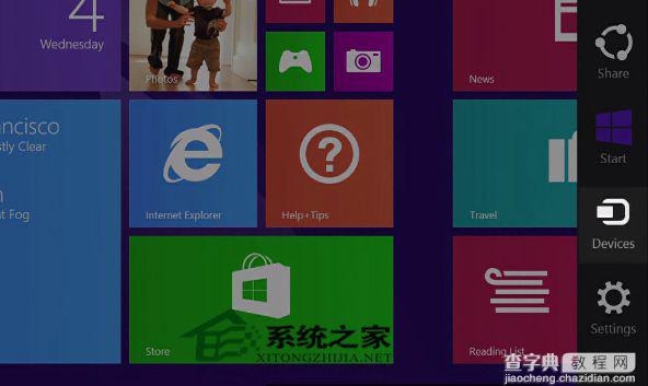 Win8系统右侧滑出的“设备”超级按钮如何使用1