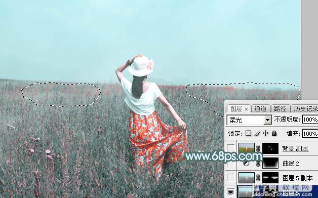 Photoshop为花丛中的美女图片打造柔美的中性淡青色27