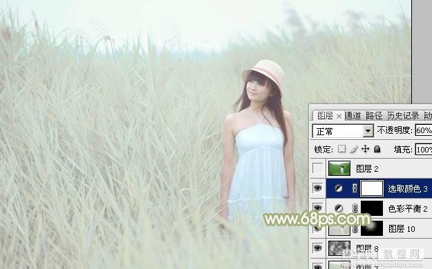 Photoshop将芦苇美女图片打造非常淡雅的冷色调33