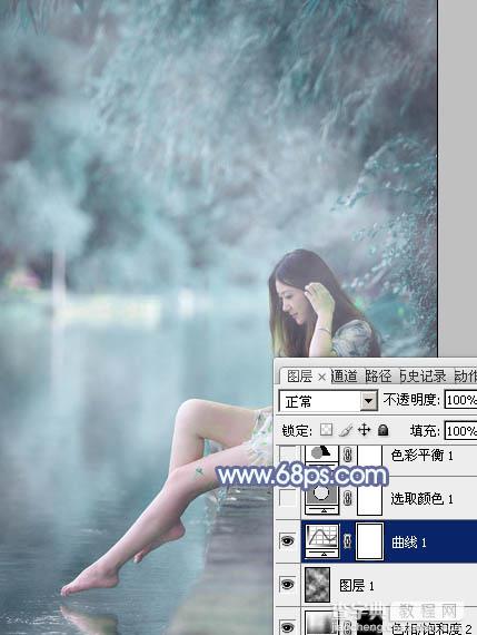 Photoshop为溪边美女图片打造梦幻的淡蓝色11
