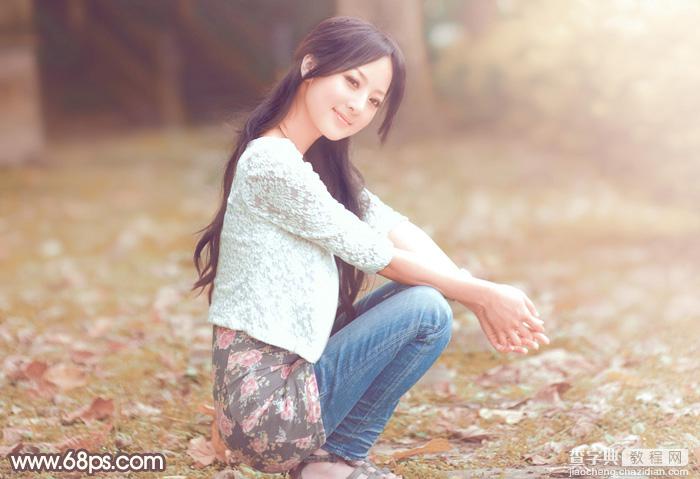 Photoshop将草地上的美女调制出古典中性红褐色2