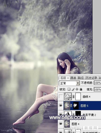 Photoshop为河边美女图片打造古典粉蓝色23