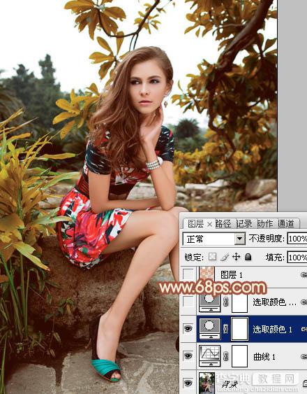 Photoshop将树林中的美女图片增加上秋季柔美的橙红色效果9