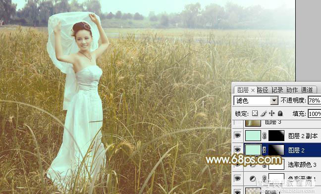 Photoshop将芦苇中的美女图片增加流行的青黄色效果25