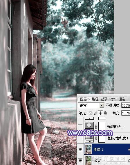 photoshop利用通道替换将房檐下美女图片增加上柔和的蓝色效果3