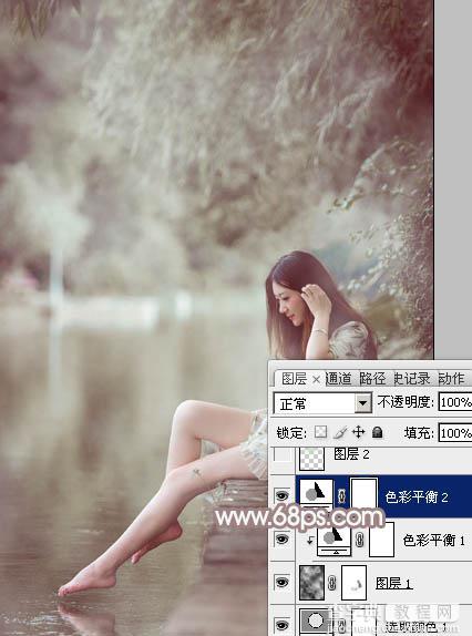 Photoshop将水边的美女加上梦幻的中性淡褐色20
