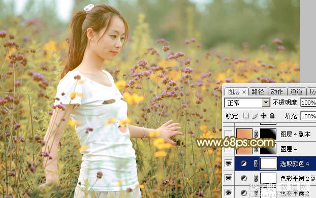 Photoshop为野花中的美女打造出唯美的粉黄色32