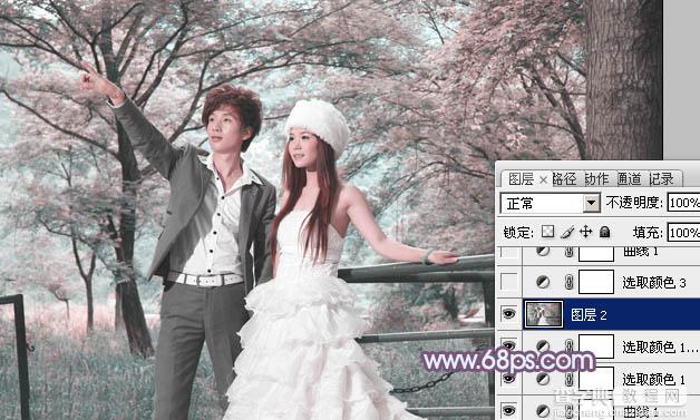 Photoshop将树林婚片调制出唯美浪漫的蓝紫色8