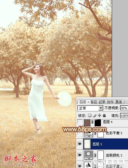 Photoshop将草地树林人物图片打造唯美的秋季淡黄色28
