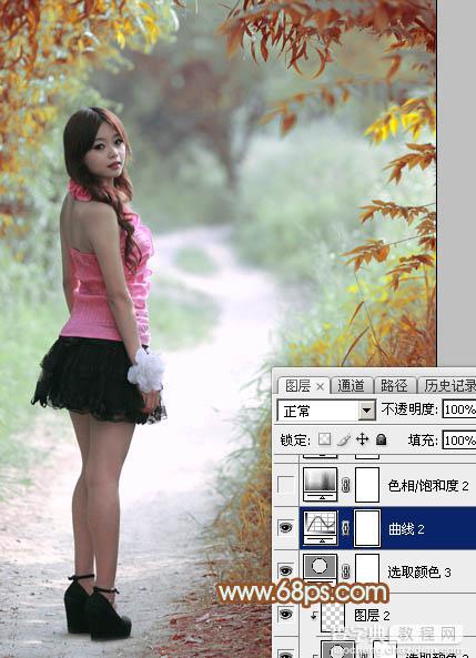 Photoshop给绿树中的人物加上唯美的秋季橙绿色32