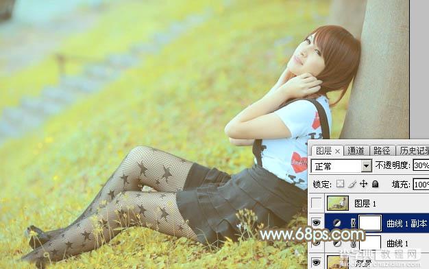 Photoshop将草地美女图片打造柔美的韩系粉黄色26