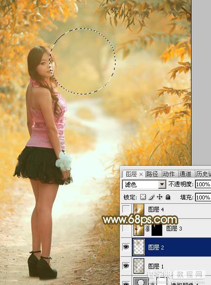 Photoshop将树丛小道上的人物图片增加上柔和的怀旧橙褐色29