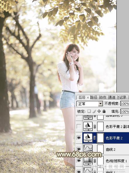 Photoshop为树边美女调出色彩柔和中性黄褐色23