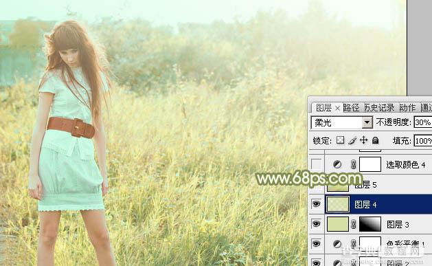 Photoshop将草地人物图片增加淡美清新的青黄色34