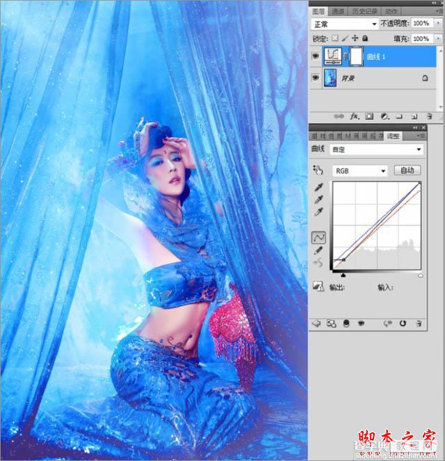 Photoshop为室内古装美女增加梦幻的海底蓝色调10