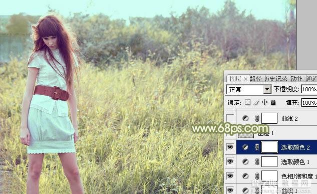 Photoshop将草地人物图片增加淡美清新的青黄色19