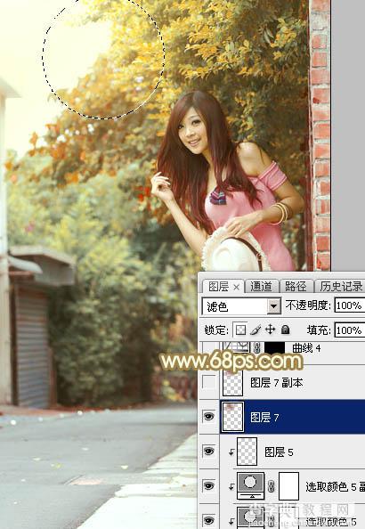 Photoshop为村道上的美女加上绚丽的秋季阳光色37