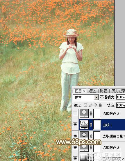 Photoshop调制出甜美的韩系粉红色野花中的美女图片17