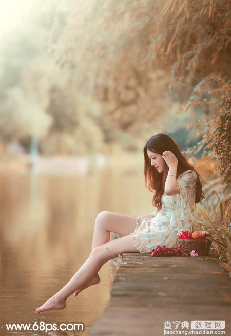 Photoshop为湖边戏水美女打造柔和淡美的红褐色2