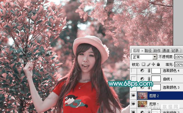 Photoshop为树林人物图片调制出梦幻的淡调青紫色8