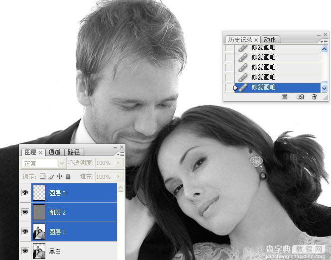 PhotoShop将婚礼照片修饰成经典黑白人像的润饰详细教程48